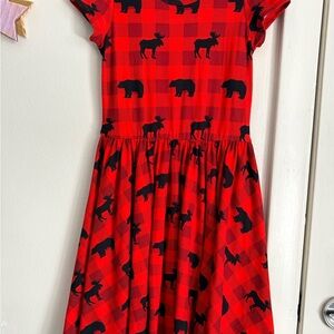 DOTDOT Smile Red Plaid Kids Dress with Animal Print